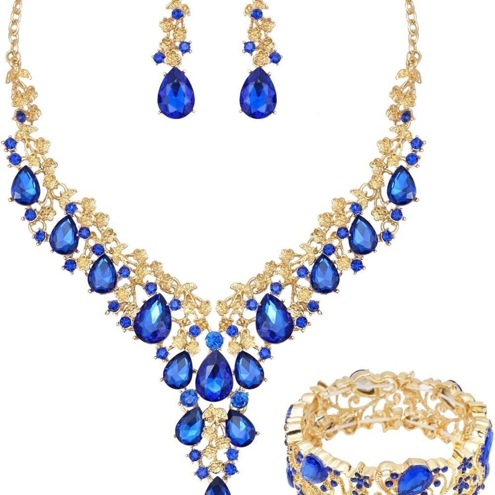 Elegant Crystal Jewelry Set Flower Bridal Necklace Earrings Bracelet for Wedding